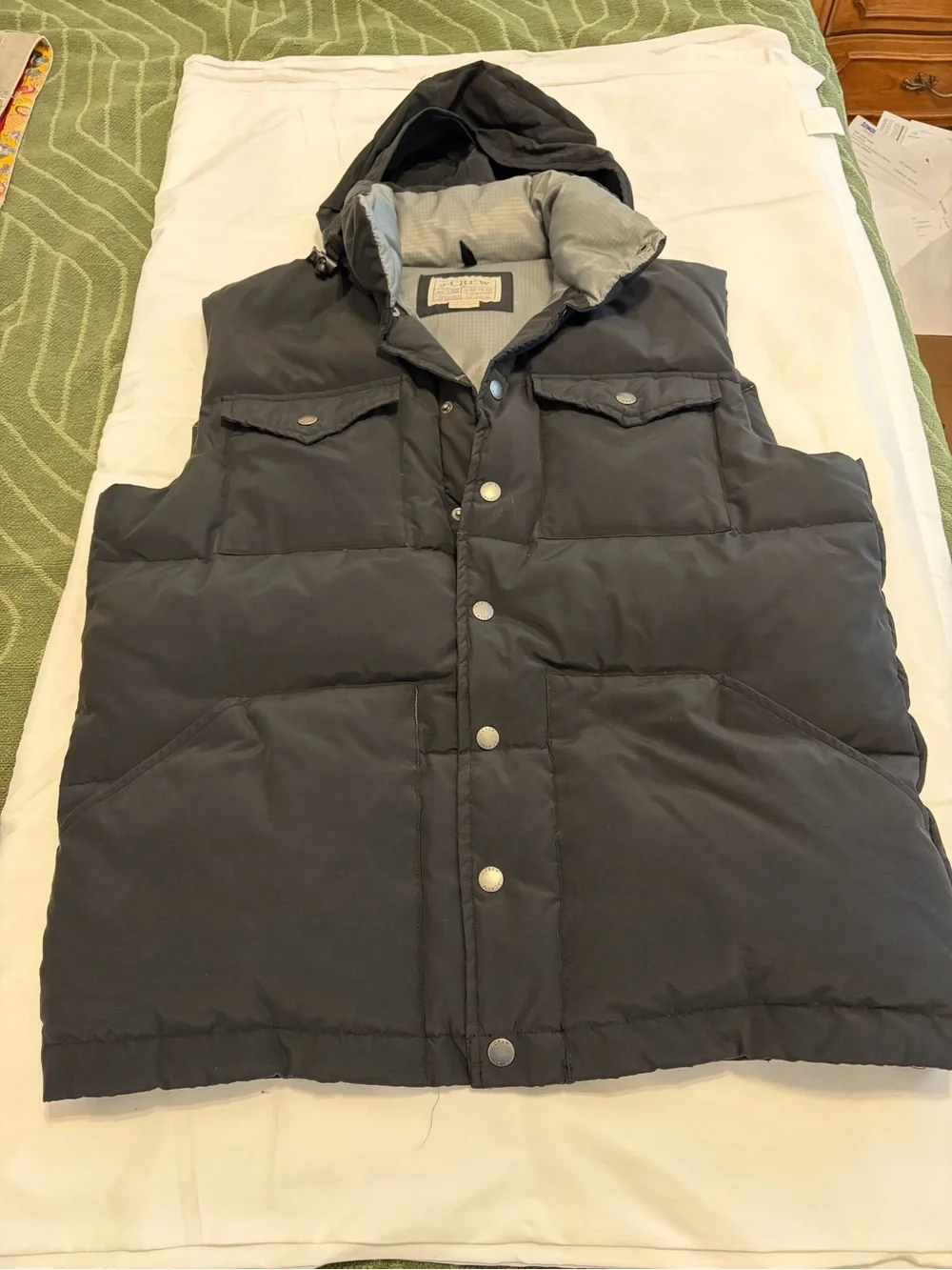 Vintage J.Crew Expedition Down Puffer Vest w/ Hidden Hood - Men’s M